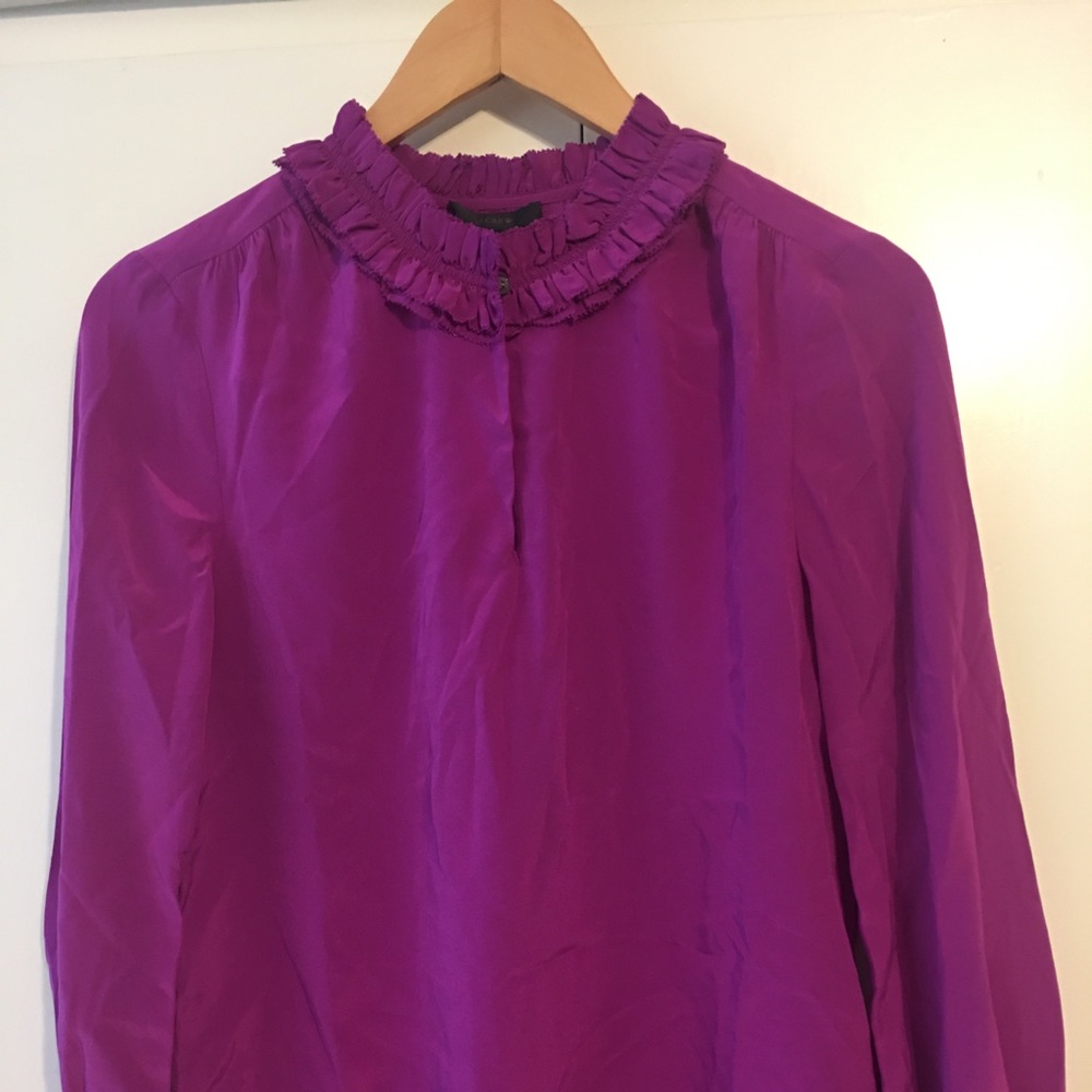 J.crew Plum Ruffle-Neck Silk Top - Picture 3 of 9